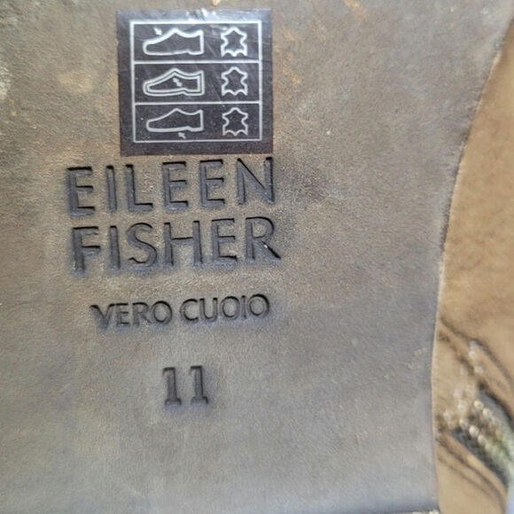 Eileen Fisher Suede Leather Ankle Booties 11 Brown Zip Block Heel Vero Cuoio - Picture 6 of 8